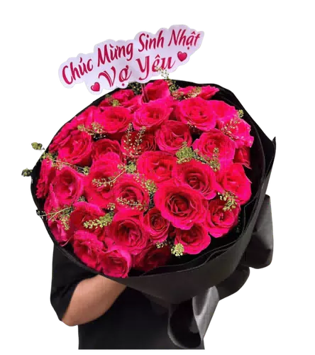 Bó Hoa Hồng Đỏ Đậm Gói Đen