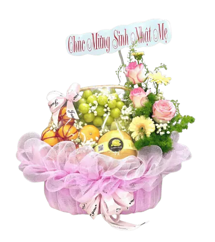 Giỏ Trái Cây Phối Hoa Hồng Sinh Nhật