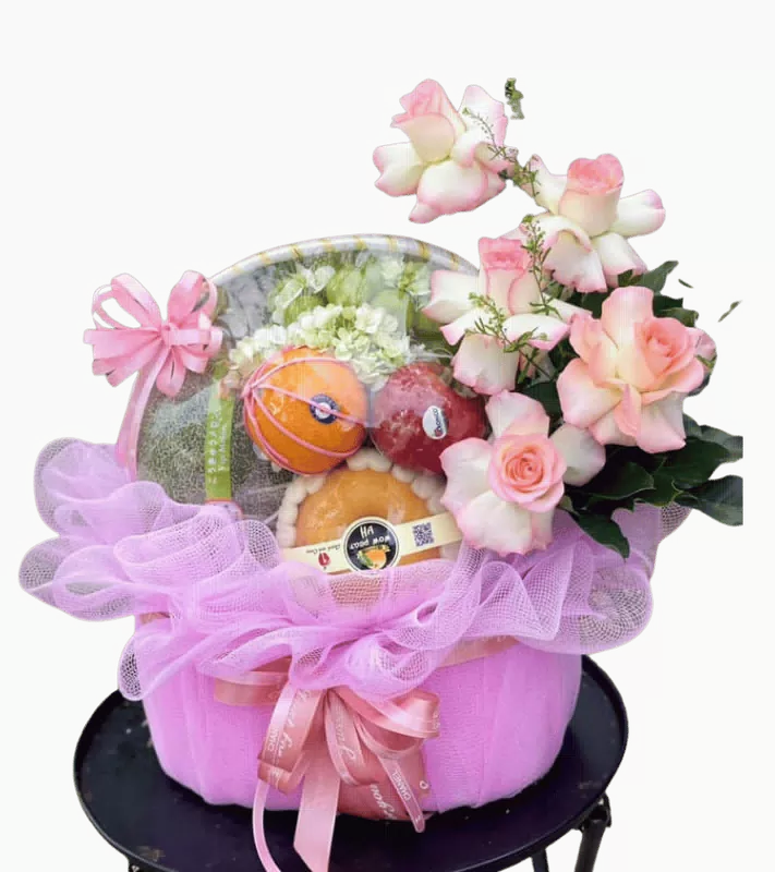 Giỏ Trái Cây Phối Lan Hồng Pastel