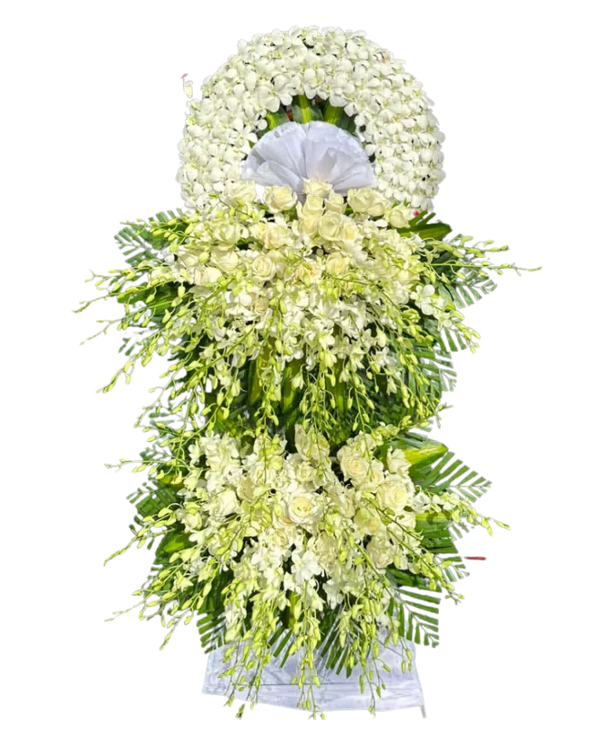 Kệ Hoa Chia Buồn Trắng Dáng Rủ