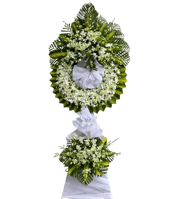 Kệ Hoa Chia Buồn Trắng Xanh Hai Tầng
