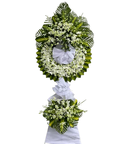 Kệ Hoa Chia Buồn Trắng Xanh Hai Tầng
