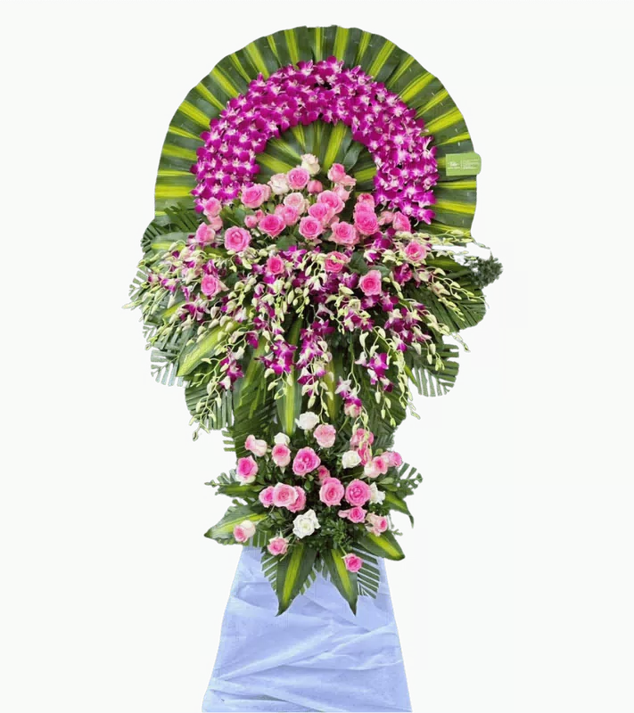 Vòng Hoa Chia Buồn Hồng Tím Hai Tầng