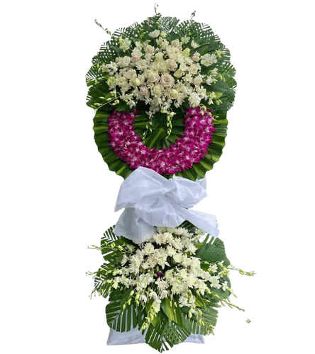 Vòng Hoa Chia Buồn Tím Trắng Hai Tầng