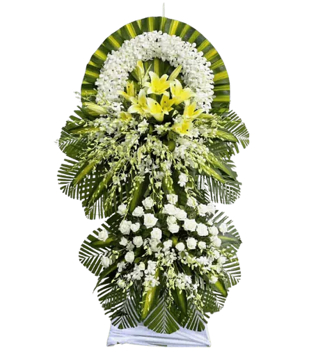 Vòng Hoa Kính Viếng Ly Vàng Trắng Hai Tầng